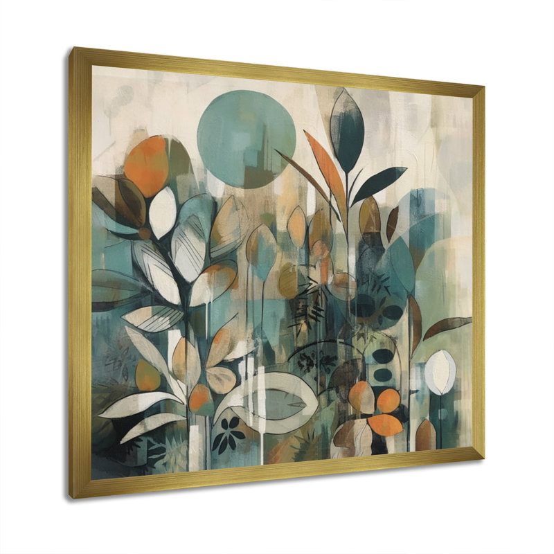 «Khingston Orange and Green Abstract Bohemia III», reproduction sur toile, H 16 po x l 16 po, Cadre doré