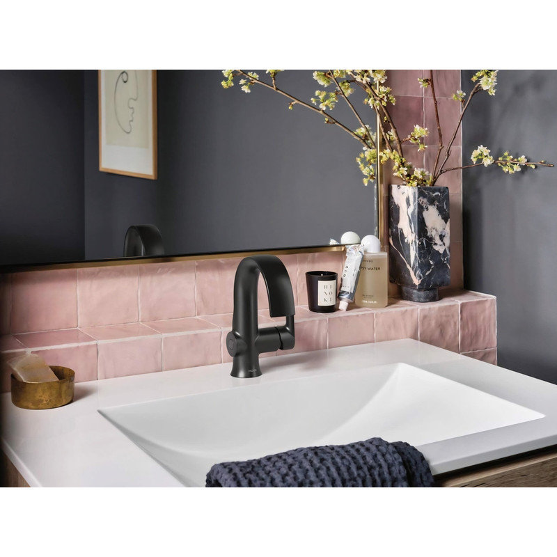 Robinet pour salle de bain à un trou avec drain Doux, Noir mat
