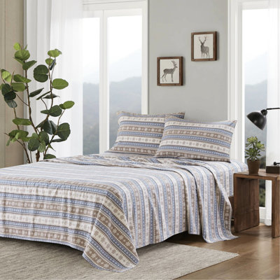 Blue Snowflake 3 Pcs Twin Sheet , 100% Cotton Flannel, Soft Velvet Finish, Fitted Fully Elasticized, Machine Washable, - , With Flat, And Pillowcases Flannel Design, Pcs, Brushed Both Sides, Fits 12"
