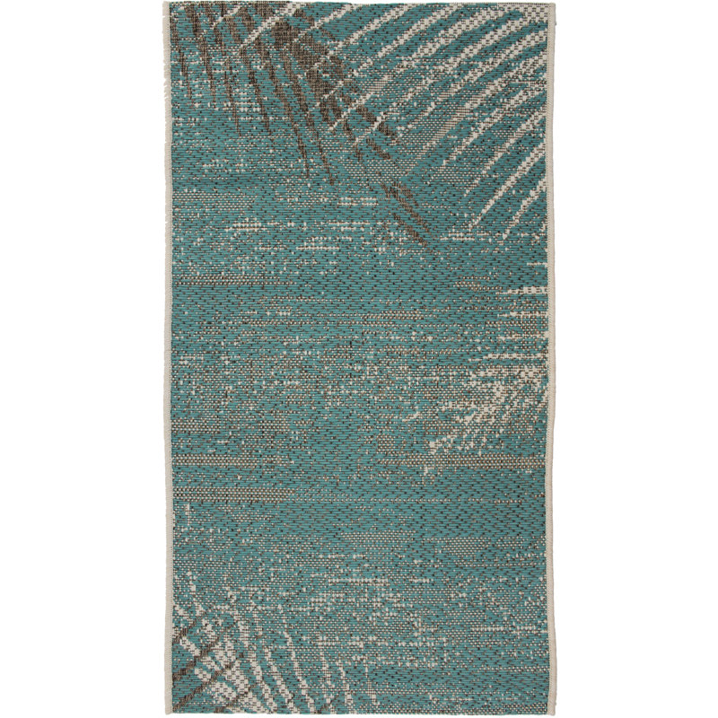 Tapis intérieur / extérieur turquoise tissé à plat à motif abstrait Stephani, Rectangle 2 pi x 3 pi 7 po