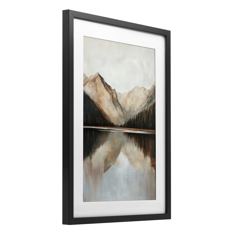 «Rustic Mountain Reflecting Lake», reproduction d'art sous verre encadrée par Petal Prints Design, H 20 po x l 14 po
