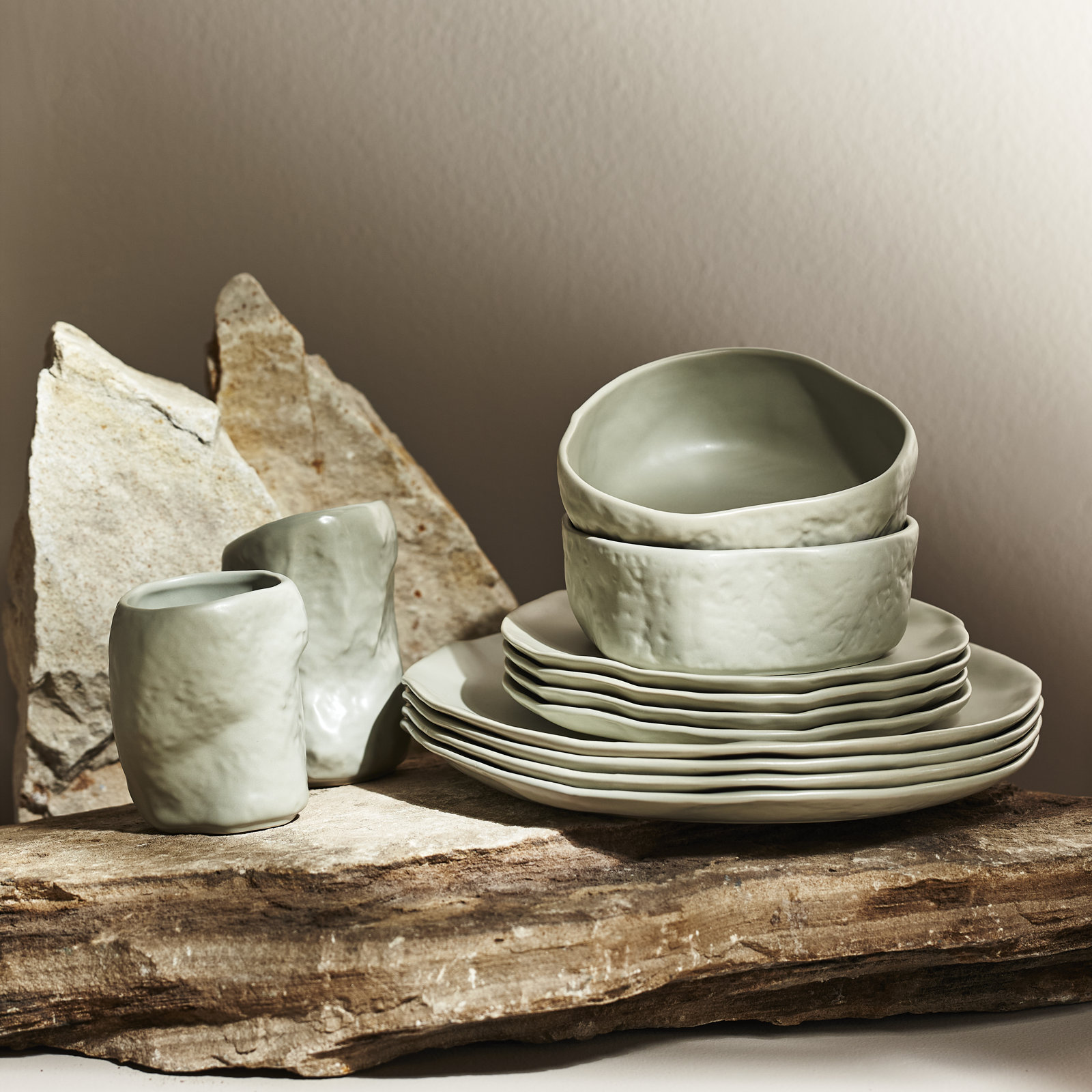 Atik Stoneware Dinnerware Set, Sage Gray