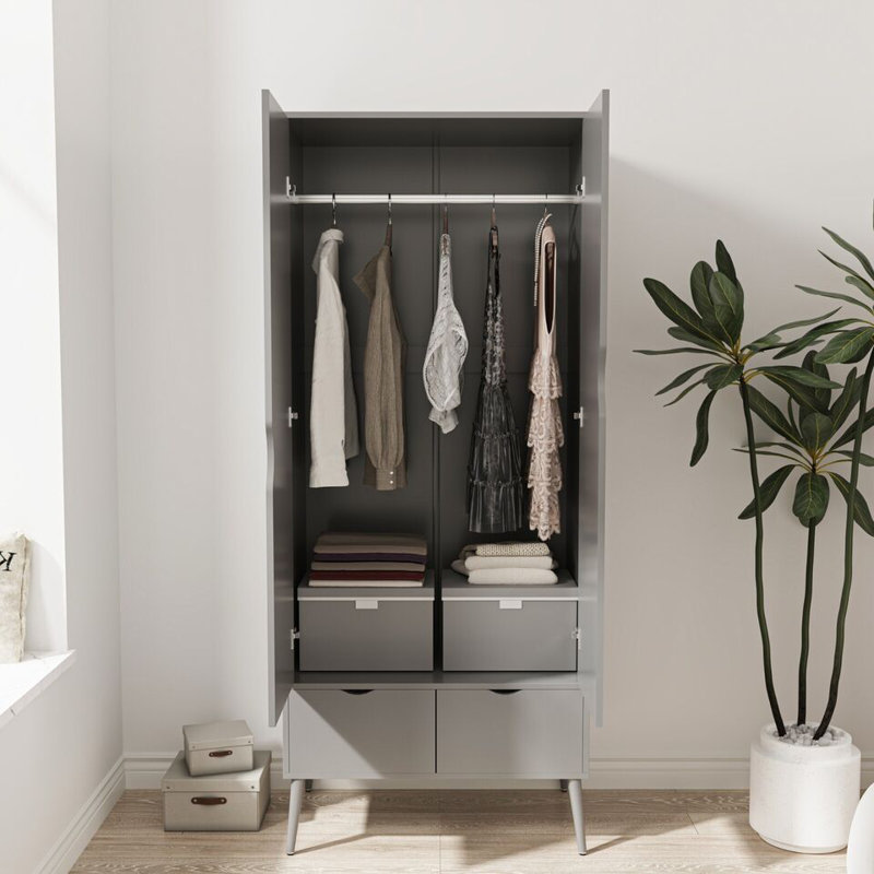 Hortencia Solid Wood Wardrobe, Grey