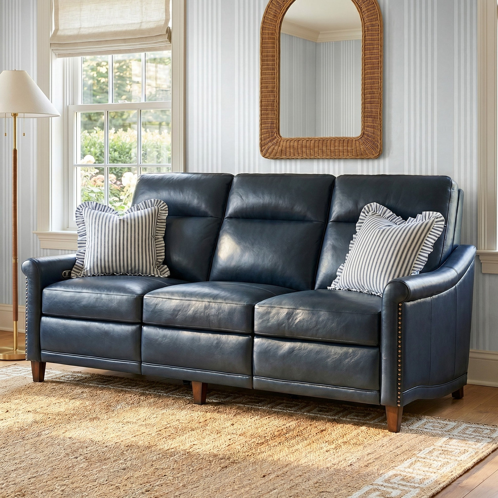 Elizabeth 82'' Upholstered Sofa, Blue Genuine Leather