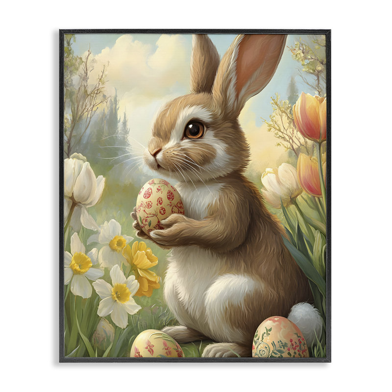 Lapin de Pâques avec œufs peints, estampe numérique, design par Franklyn Gregory, H 14 po x l 11 po