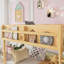 Lit superposé bas simple au-dessus d'un lit simple, lit superposé au sol avec échelle, fabrication en bois massif pour enfants et adolescents, finition naturelle, conception peu encombrante-875964904