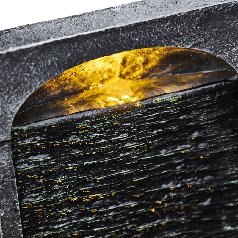 Barcot 38.58" Modern Curved Waterfall Fountain with LED Lights, Black