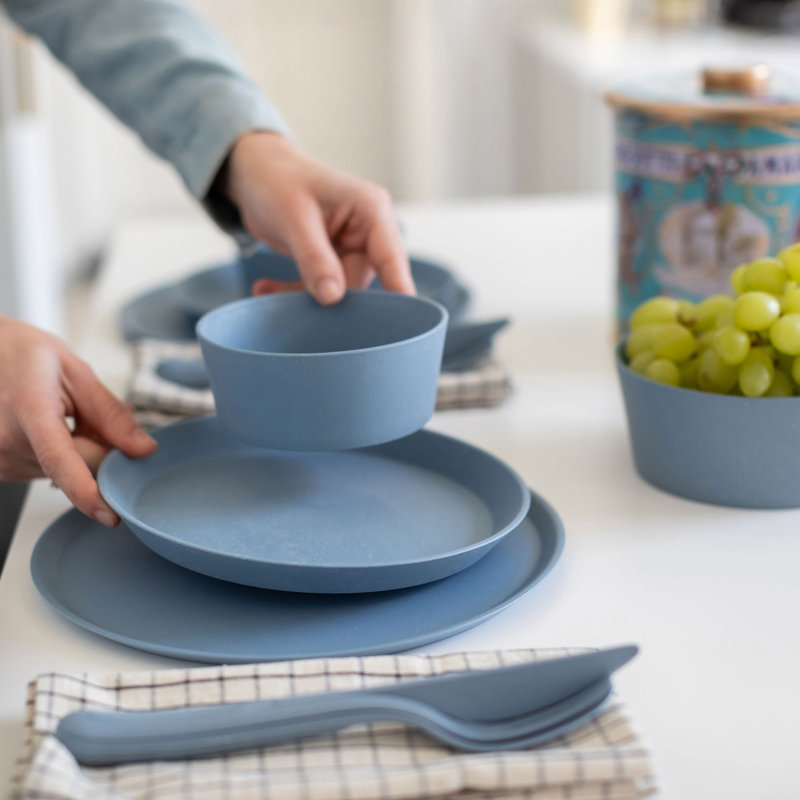 Koziol Large Plate Set of 4, bio -circular plastic, nature flower blue, 25.5cm