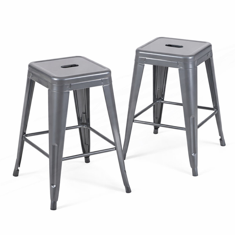 Iron Counter Stool with Iron Frame, Gris, 2