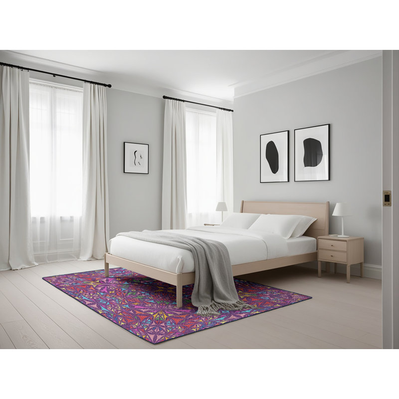 Tapis mauve/blanc tissé à la machine électrique, Rectangle 5 pi x 7 pi