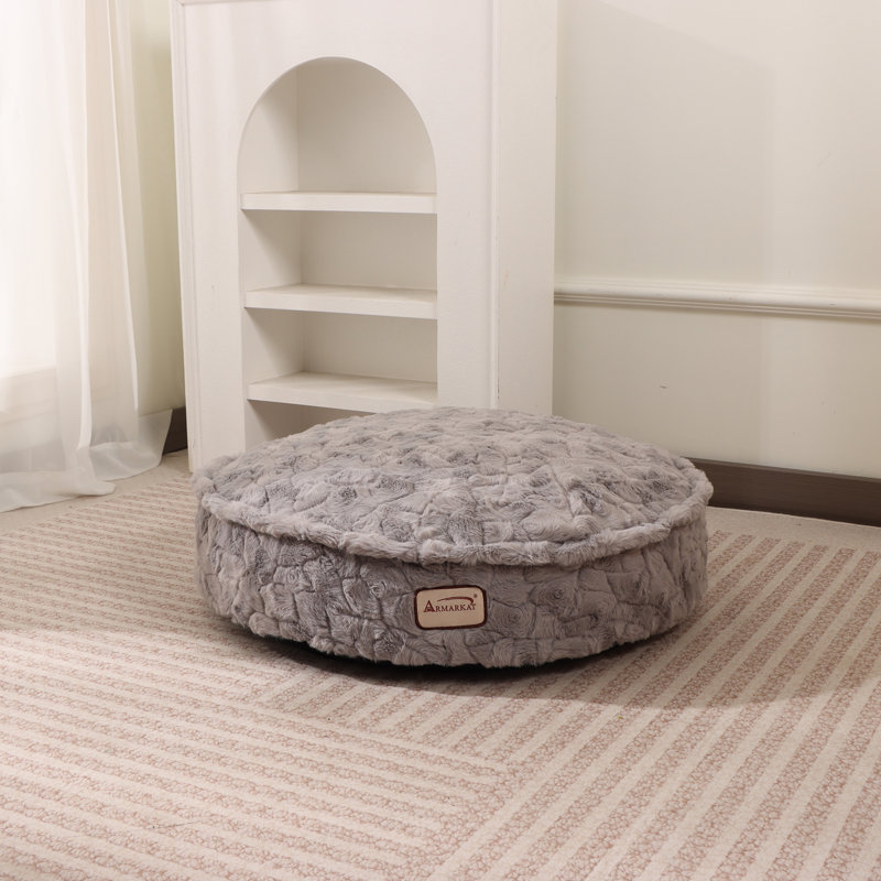 Luxury Round Pet Bed With Thick Cushion, 25.6 Inch Large Washable Cat Bed - Gray-Blue Plush Dog Bed For Medium Pets, Soft & Supportive (C118)