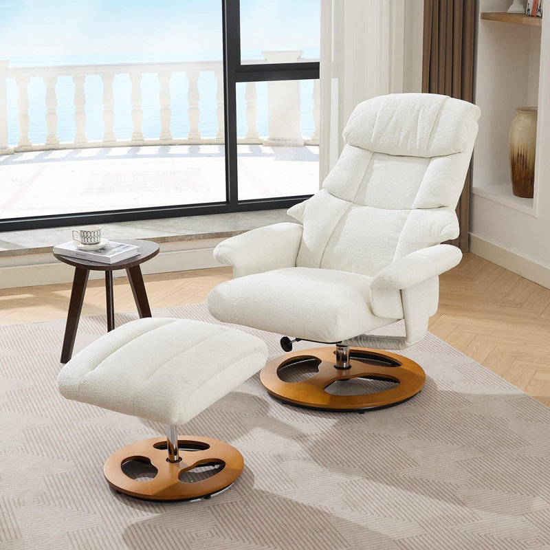 360° Rotating Adjustable Recliner with Footstool, Featuring Massage and Heating Functions, White, Gold