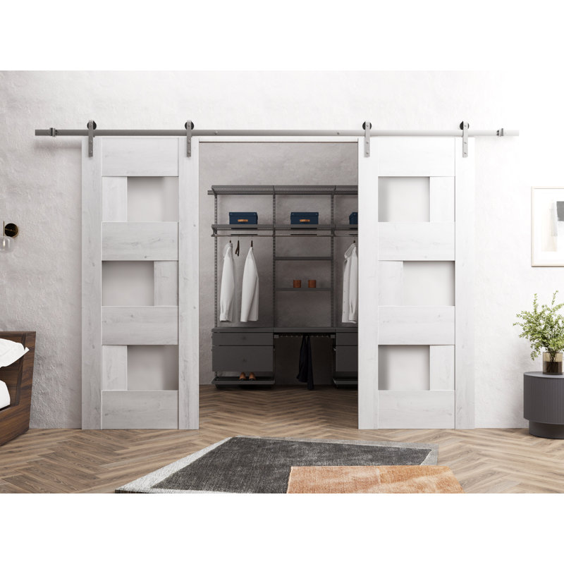 Portes de grange en bois givré Sete, 84 po x 84 po, Blanc