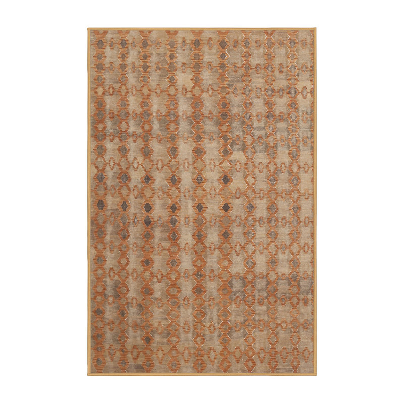 Tapis de zone orange/gris contemporaine, Rectangle 2 pi x 5 pi