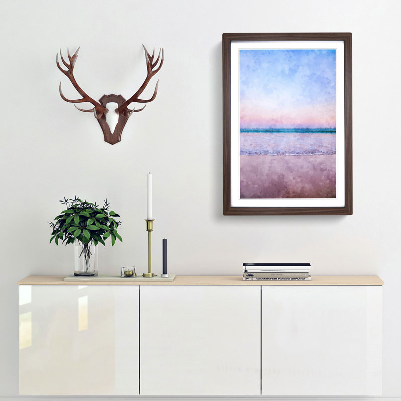 Luz Beach in Portugal - Picture Frame Painting Print, 33cm H x 24cm W x 2cm D, Walnut Framed