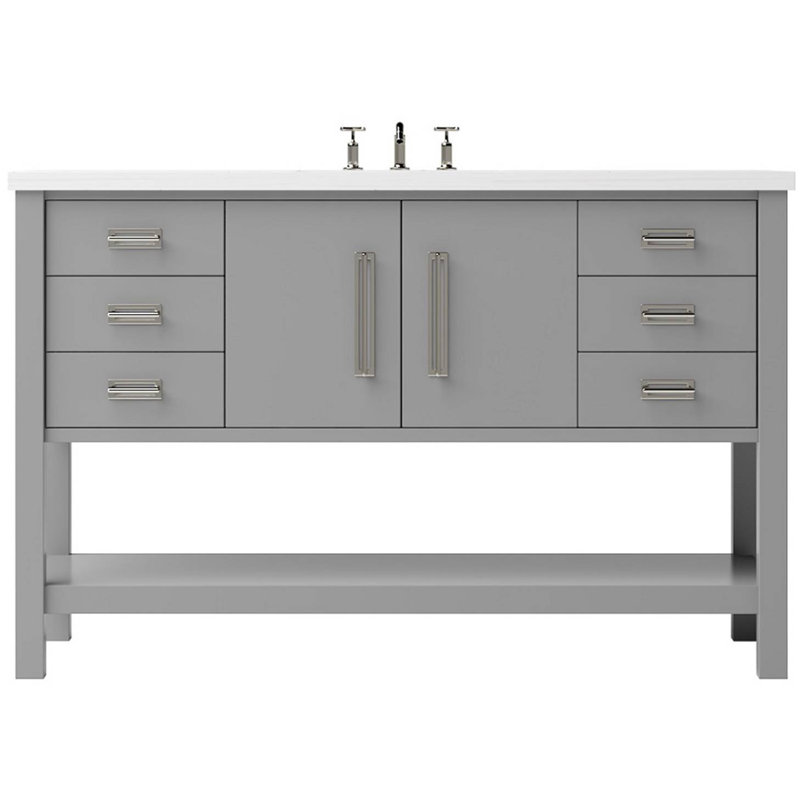 Meuble-lavabo simple très large Kiawah, Gris platine, Nickel satiné, 60"