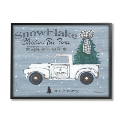 «Christmas Tree Farm Rustic Weathered Truck», encadré noir, art texturé par Pam Britton