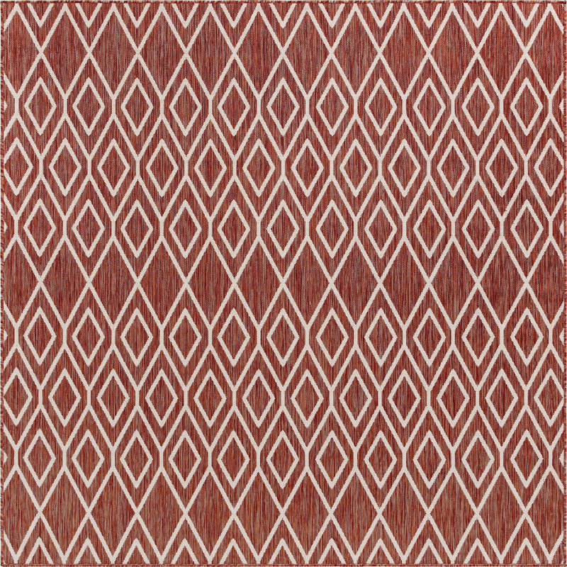 Yettem Abstract Indoor / Outdoor Rug, Square 7'10", Rust Red