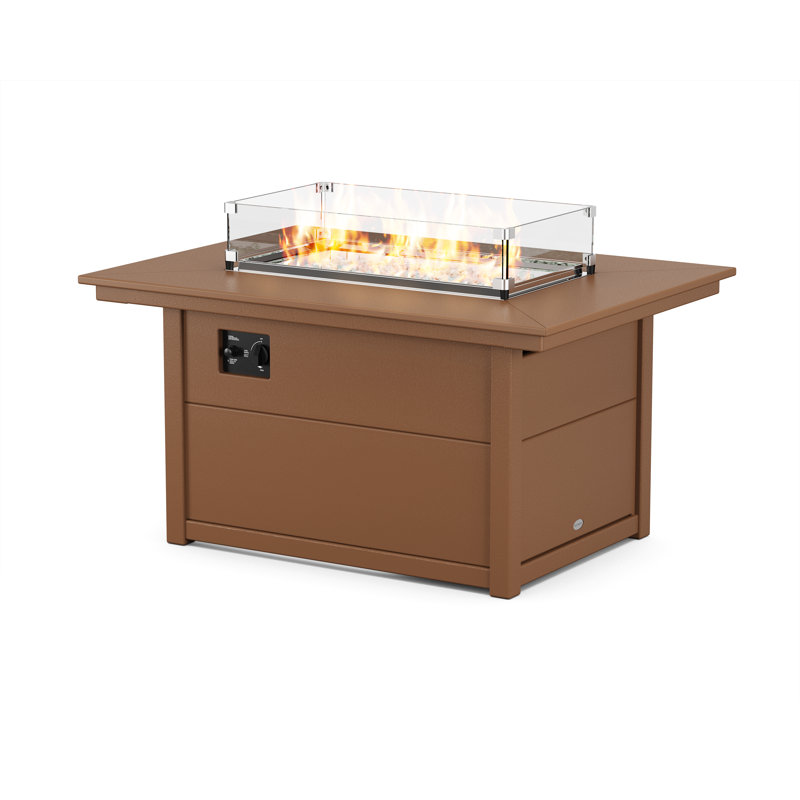 Foyer de table rectangulaire en polyrésine sans fumée avec réservoir de carburant caché POLYWOOD, Teck