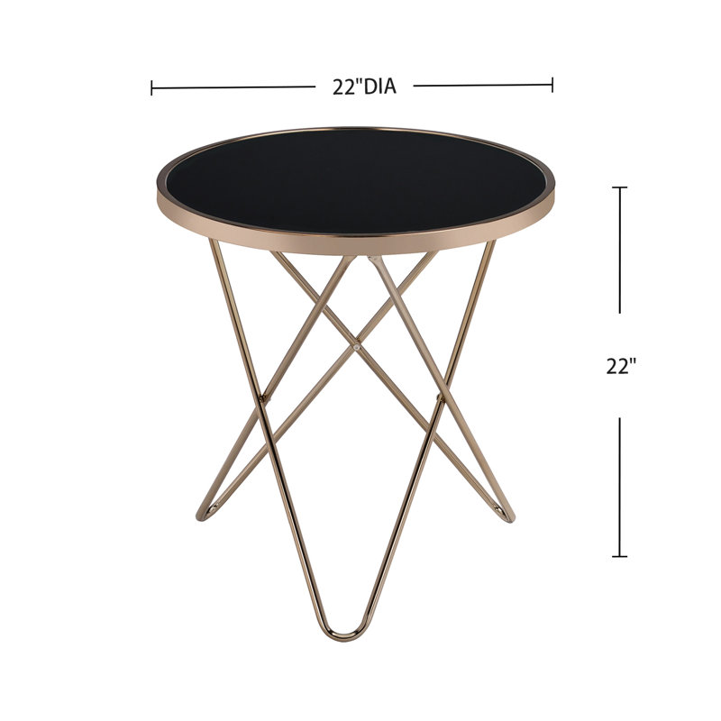 Table de bout ronde en verre noir et champagne, verre de 5 mm, profondeur de 22 pouces, table de base en forme de «V» superposée pour une utilisation de café avec base supérieure, profondeur