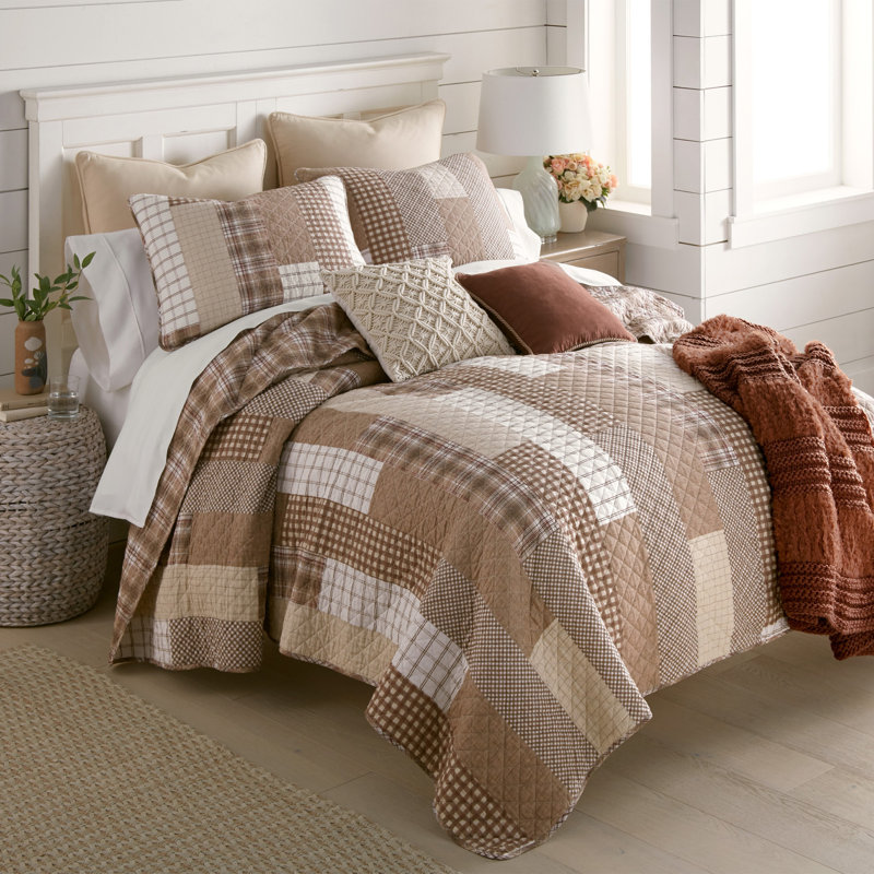 Ensemble de courtepointe réversible en coton Highland, Courtepointe pour grand lit + 2 taies décoratives