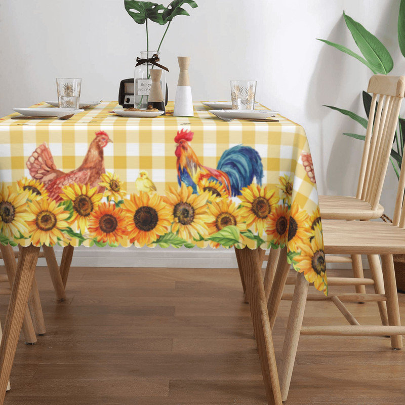 Nappe lavable en polyester de style campagne avec motif de coq et guingan, L 70,8 po x l 55,12 po