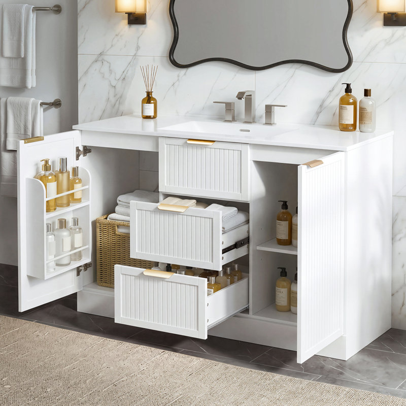Meuble-lavabo moderne (avec meuble-lavabo et lavabo), rangement en panneau de fibres à densité moyenne blanc de 47,8 po