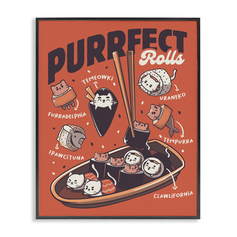 «Purrfect Rolls», reproduction de giclée par Tobe Fonseca, H 30 po x l 24 po, Giclée noire de minuit encadrée