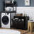 Bathroom Storage Cabinet With Tilt Out Hamper, Dual Compartment. Modern Washroom Floor Cabinet, Black. Ample Towel Storage. Separate For & Dark Clothes. Construction, Water-. Toppling Feature.