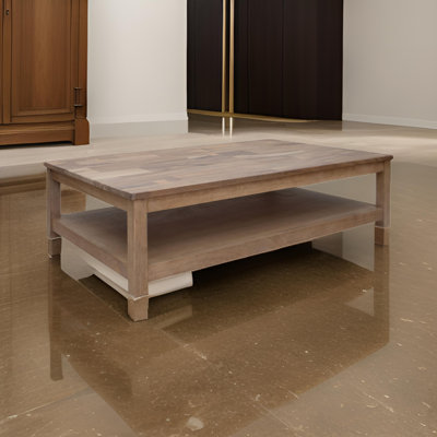 Umey Cocktail Coffee Table, 67 Inch Rectangular, Shelf, Brown Mango Wood