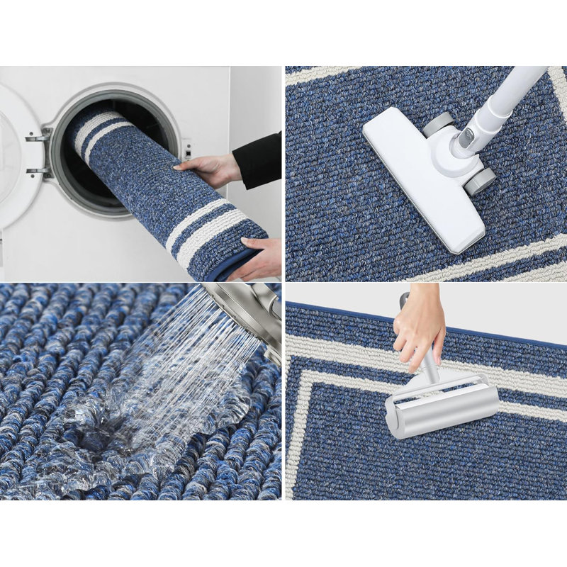 Geometric Anti-Fatigue Non-Skid Kitchen Mat, Rectangle 4'3" x 10'2", Blue