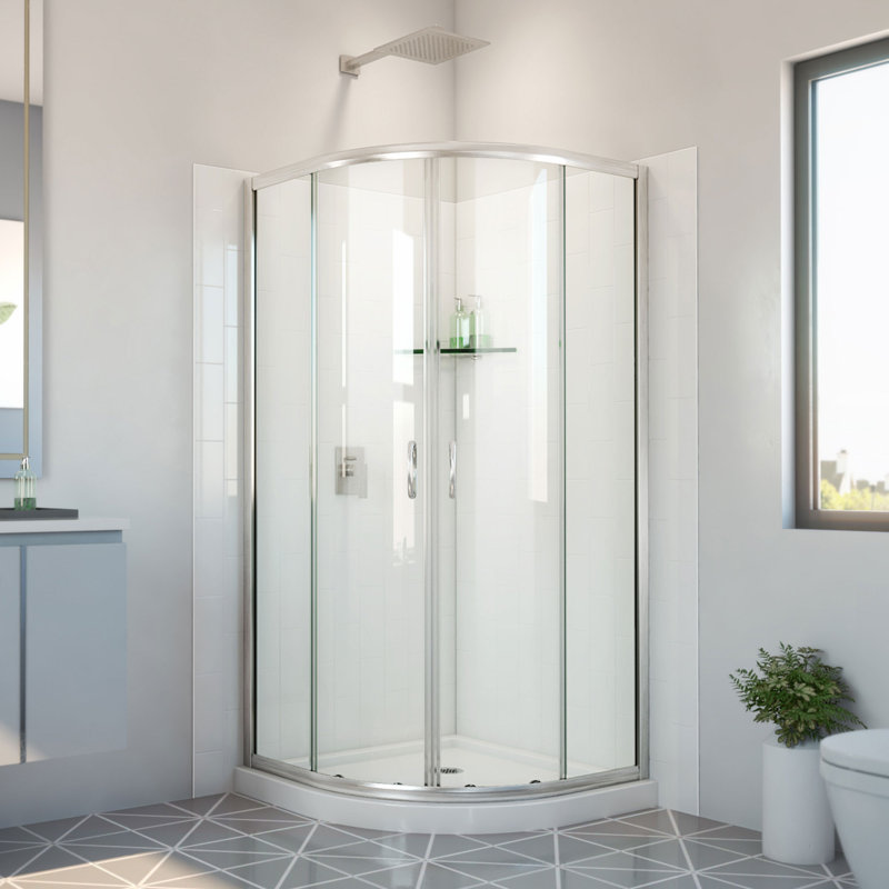 38'' W x 38'' D x 78'' H Semi-Frameless Round Shower Enclosure, Brushed Nickel
