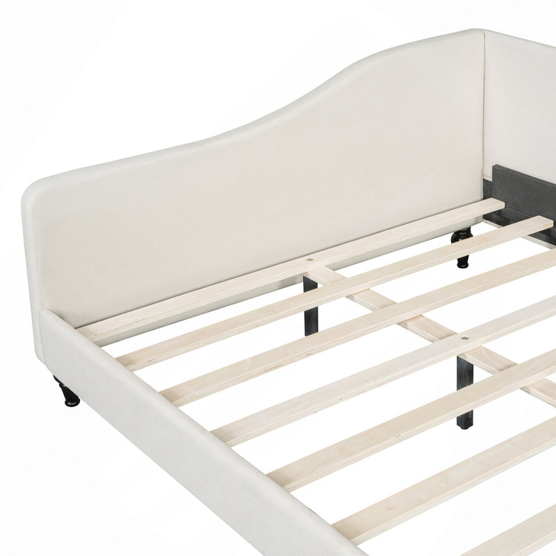 L-Shaped Linen Daybed, With Solid Wood Legs, Twin, Beige