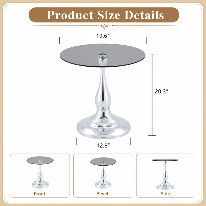 Table d'appoint ronde moderne avec plateau en verre trempé et base en métal robuste, conception peu encombrante