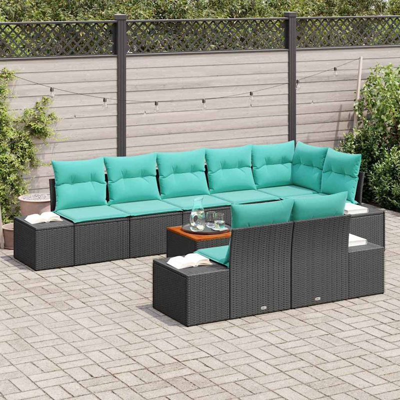 Ensemble de canapé de jardin 9 pièces vidaXL noir et turquoise