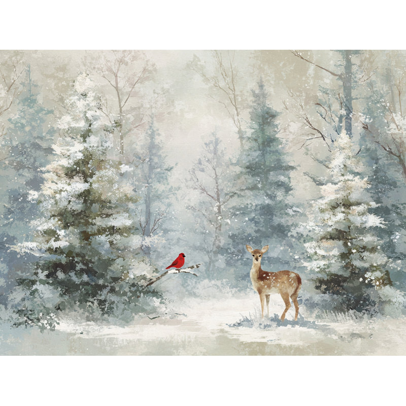«Winter Friends», art mural sur toile tendue Cardinal et fauve, H 36 po x l 48 po