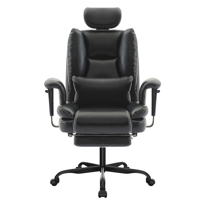 Chaise multifonctionnelle avec repose-pieds réglable et extensible, bureau ergonomique en similicuir, piètement métallique relevable.