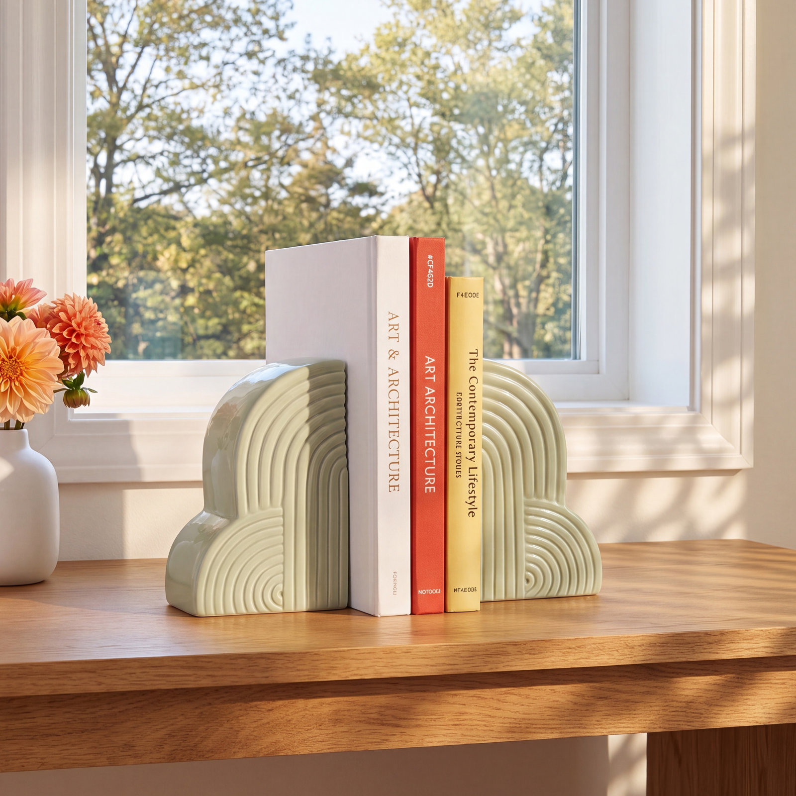 Ceramic Arch Bookends, Green
