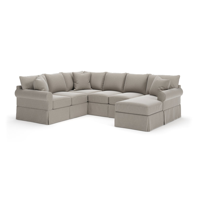 Amari Slipcovered U-Sectional, Right Hand Facing, Drusky Linen Sustain® Basketweave