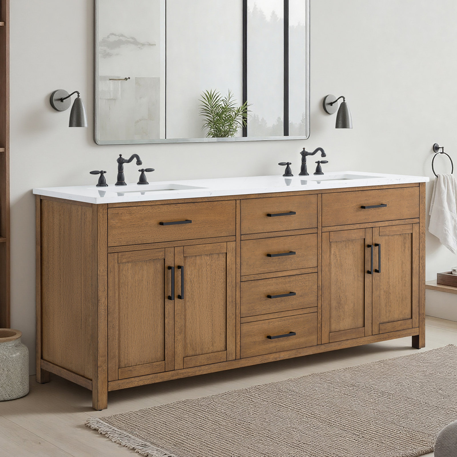 Shamar 72" Double Bathroom Vanity, Mango Ember