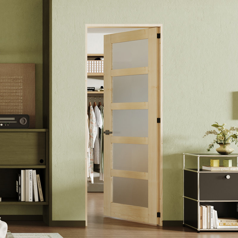 Intérieur intérieur en verre givré 5 Lite avec dalle de fabrication en bois massif manufacturé et porte de garde-manger pré-montée avec panneau à noyau solide
