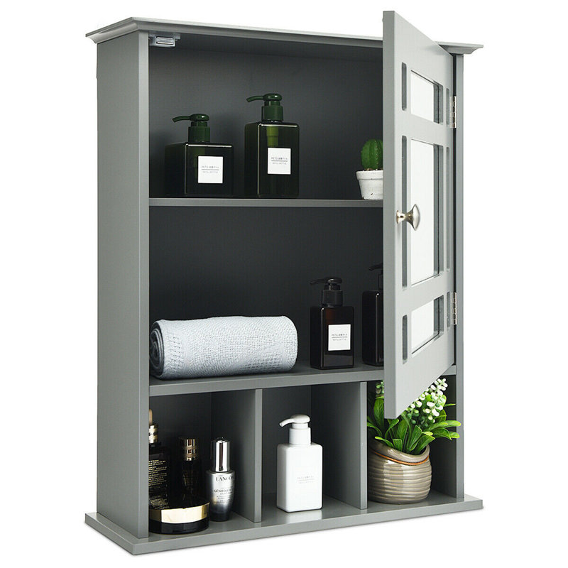 Armoire à pharmacie 1 porte avec 3 tablettes réglables Plewak, Gris