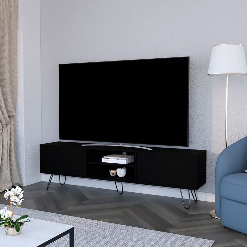 55" Tv Stand With Black Finish - Hairpin Legs, 2 Drawers & Media Storage Elegant In Practical Space, Black