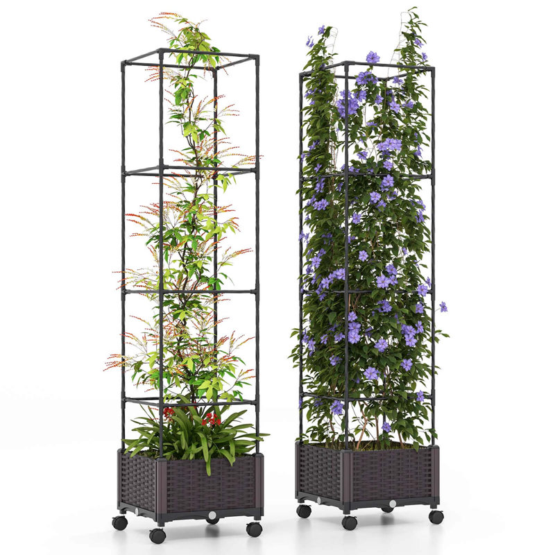Costway 67" Planter Raised Garden Bed With Planter Box &trellis Adjustable Height, 2