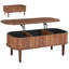 Table basse à plateau relevable de 39,4 po, table basse ovale cannelée avec 3 compartiments cachés, bureau central ovale en bois de style Mid-Century avec rangement, plateau de table relevable pour la maison et le bureau, assemblage facile, noyer