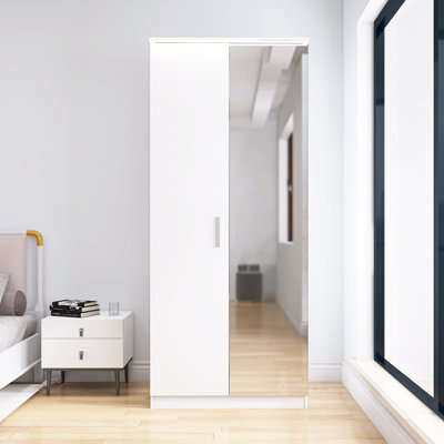 Roma LED Freestanding Wardrobe Cabinet Mirrored Gloss Cherry 2-Door With Inside 2-Drawer -  Latitude Run®, CBEE3CA8BA474A88915D3E63A1285506
