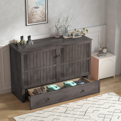 Grand lit simple escamotable moderne avec matelas en mousse à mémoire de forme et USB, gris foncé