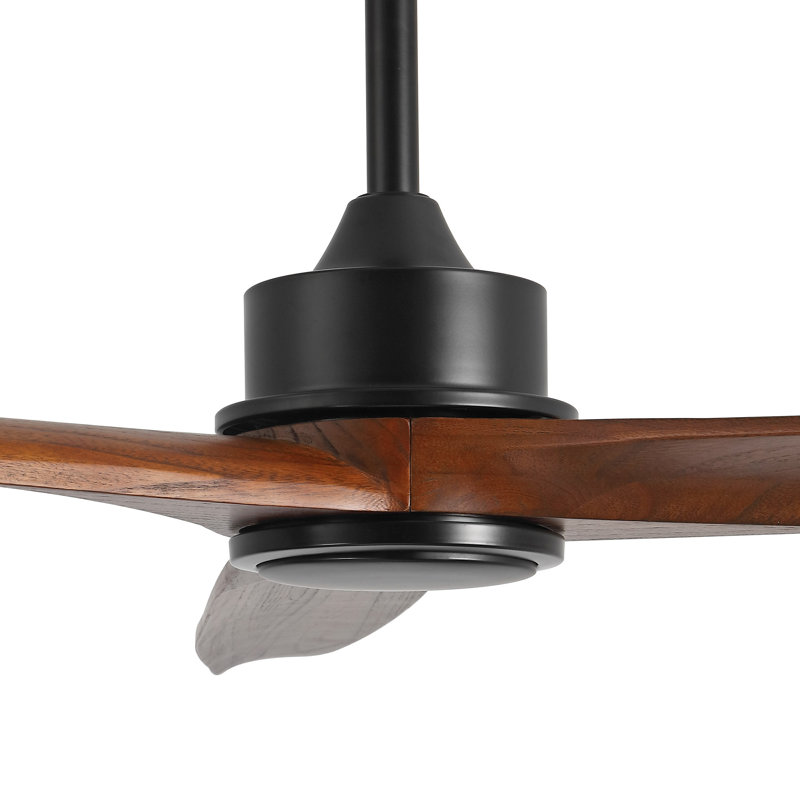 Grand ventilateur de plafond 72 po 3 pales en bois massif avec télécommande, Bois brun foncé