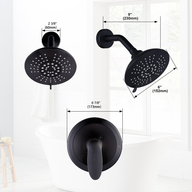 Robinet de douche à poignée simple à 5 jets avec pomme de douche à haute pression, Noir mat