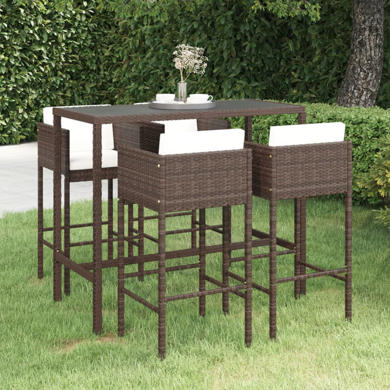 Garden Bar Set with Cushions, Brown